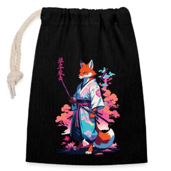 Kitsune Samurai Fox Esthétique Style Vaporwave - Sac cadeau en coton avec cordon (14 x 20 cm) - noir - Devant