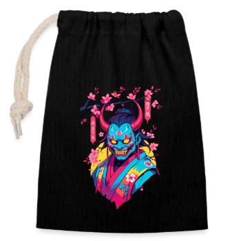 Oni Samouraï Vaporwave Esthétique Japon Culture - Sac cadeau en coton avec cordon (14 x 20 cm) - noir - Devant