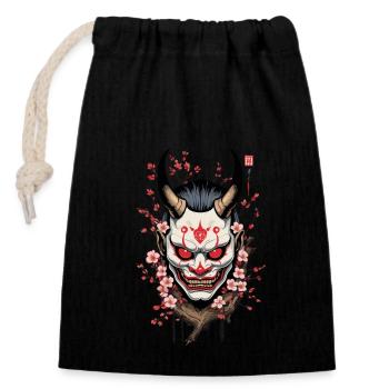 Oni Démon Masque Samouraï Esthétique Yokai - Sac cadeau en coton avec cordon (14 x 20 cm) - noir - Devant