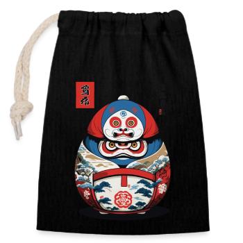 Japanese Daruma Aesthetic Yokai Streetwear - Closable cotton gift bag (14x20cm) - black - Front