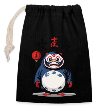 Japanese Daruma Aesthetic Yokai Vintage Design - Closable cotton gift bag (14x20cm) - black - Front