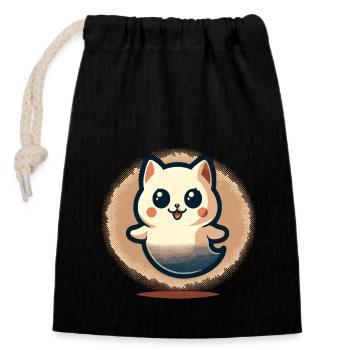Mignon Fantômes Chat Kawaii Fantôme Animal de compagnie - Sac cadeau en coton avec cordon (14 x 20 cm) - noir - Devant