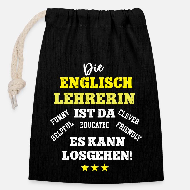 English Teacher Englischlehrerin Sprachlehrerin - Verschließbarer Geschenkbeutel aus Baumwolle (14x20cm) - Schwarz
