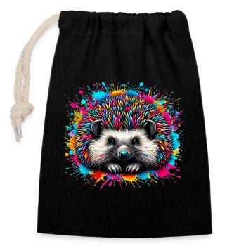 Hedgehog - Closable cotton gift bag (14x20cm) - black - Front