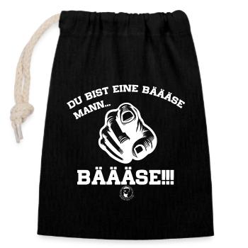 Meister der Äxte "bäääse Mann!" - Verschließbarer Geschenkbeutel aus Baumwolle (14x20cm) - Schwarz - Vorne