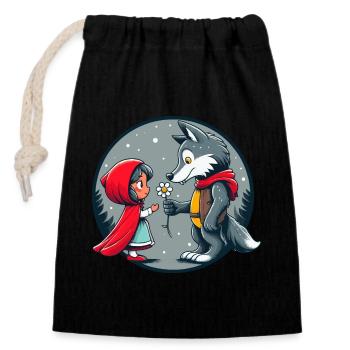 Little Red Riding Hood Wolf Fairy Tale Children's Flower Fairy Tale Character - Closable cotton gift bag (14x20cm) - black - Front