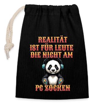 Niedlicher Panda Gaming Zocker Computer PC - Verschließbarer Geschenkbeutel aus Baumwolle (14x20cm) - Schwarz - Vorne