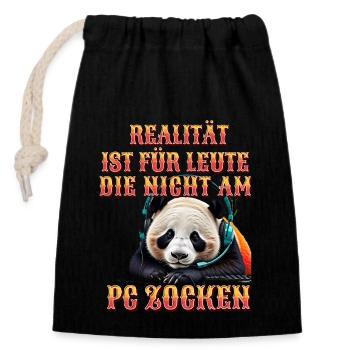 Niedlicher Panda Gaming Zocker Computer PC - Verschließbarer Geschenkbeutel aus Baumwolle (14x20cm) - Schwarz - Vorne