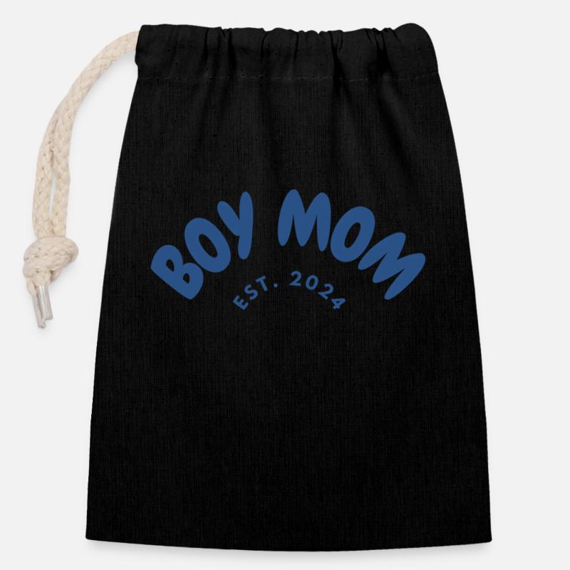 Boy Mom est. 2024 - Closable cotton gift bag (14x20cm) - black