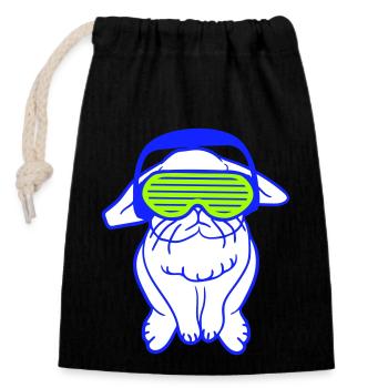 mignon cool DJ lapin lapin fête club musique amusant - Sac cadeau en coton avec cordon (14 x 20 cm) - noir - Devant