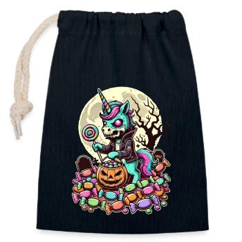 Funny Zombie Unicorn Loves Candy - Closable cotton gift bag (14x20cm) - navy - Front