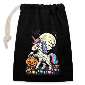 Funny Unicorn Mummy Loves Candy - Closable cotton gift bag (14x20cm) - black - Front