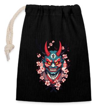 Oni Démon Masque Samouraï Culture Japonaise Yokai - Sac cadeau en coton avec cordon (14 x 20 cm) - noir - Devant
