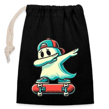 Skateboarding Dabbing Geist Lustige Halloween - Verschließbarer Geschenkbeutel aus Baumwolle (14x20cm) - Schwarz - Vorne