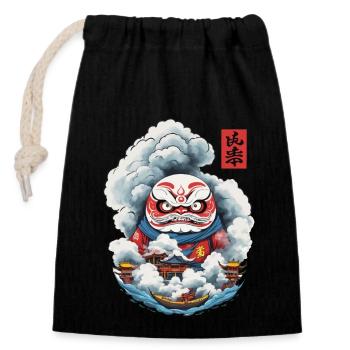 Japanese Daruma Aesthetic Yokai Design - Closable cotton gift bag (14x20cm) - black - Front