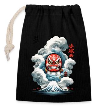Japanese Daruma Aesthetic Yokai Design - Closable cotton gift bag (14x20cm) - black - Front