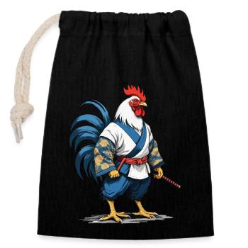Rooster Yokai Vaporwave Aesthetic Samurai Art - Closable cotton gift bag (14x20cm) - black - Front