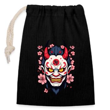 Oni Démon Masque Samouraï Esthétique Yokai - Sac cadeau en coton avec cordon (14 x 20 cm) - noir - Devant