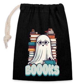 Cute Book Lover Ghost - Closable cotton gift bag (14x20cm) - black - Front