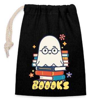Cute Book Lover Ghost - Closable cotton gift bag (14x20cm) - black - Front