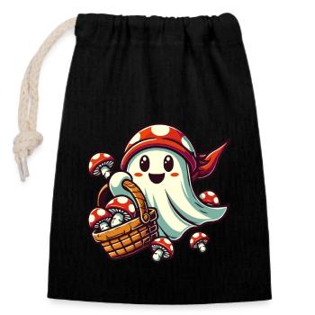 Mushroom Picker Ghost Funny Halloween Design - Closable cotton gift bag (14x20cm) - black - Front