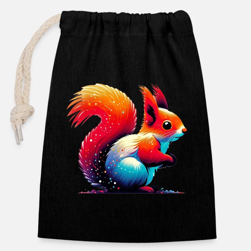Squirrel - Closable cotton gift bag (14x20cm) - black