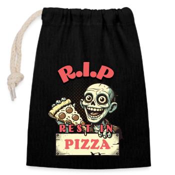 Rest In Pizza Lustiger Pizzaliebhaber Spruch - Verschließbarer Geschenkbeutel aus Baumwolle (14x20cm) - Schwarz - Vorne