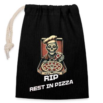 Rest In Pizza Lustiger Pizzaliebhaber Spruch - Verschließbarer Geschenkbeutel aus Baumwolle (14x20cm) - Schwarz - Vorne
