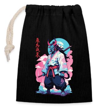 Samouraï Oni Yokai Esthétique Style Vaporwave - Sac cadeau en coton avec cordon (14 x 20 cm) - noir - Devant