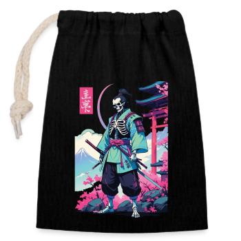 Oni Skeleton Samurai Vaporwave Esthétique - Sac cadeau en coton avec cordon (14 x 20 cm) - noir - Devant