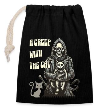 Une frayeur avec le motif du chat d’Halloween - Sac cadeau en coton avec cordon (14 x 20 cm) - noir - Devant