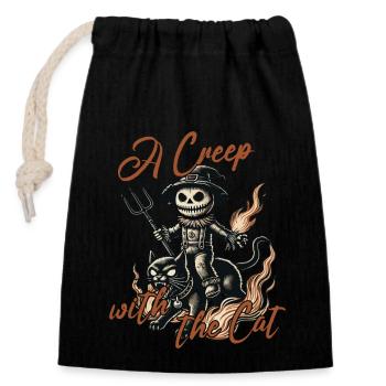 Halloween : Une aventure effrayante avec le chat - Sac cadeau en coton avec cordon (14 x 20 cm) - noir - Devant
