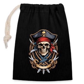 Lustiges Piraten Outfit Jolly Roger Design - Verschließbarer Geschenkbeutel aus Baumwolle (14x20cm) - Schwarz - Vorne