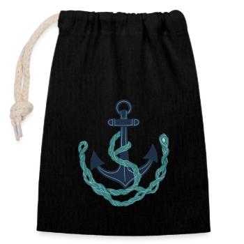 Vintage Anchor Design Hobby Fisherman Seafarer - Closable cotton gift bag (14x20cm) - black - Front