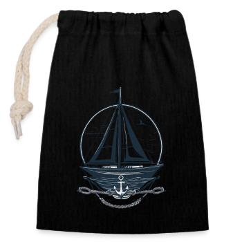 Nautical Sailboat Motif Adventure - Closable cotton gift bag (14x20cm) - black - Front