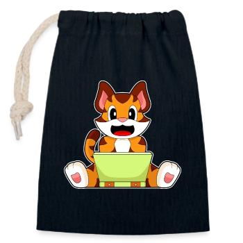 Tiger Laptop - Verschließbarer Geschenkbeutel aus Baumwolle (14x20cm) - Navy - Vorne