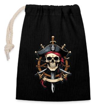 Piratenflaggen Skull Jolly Roger Pirat Kostüm - Verschließbarer Geschenkbeutel aus Baumwolle (14x20cm) - Schwarz - Vorne