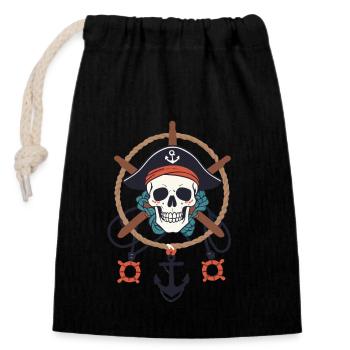 Lustiges Piraten Outfit Jolly Roger Design - Verschließbarer Geschenkbeutel aus Baumwolle (14x20cm) - Schwarz - Vorne