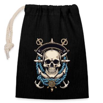 Pirate Costume Design Pirate Flag Jolly Roger - Closable cotton gift bag (14x20cm) - black - Front
