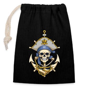 Lustiges Piraten Outfit Jolly Roger Design - Verschließbarer Geschenkbeutel aus Baumwolle (14x20cm) - Schwarz - Vorne