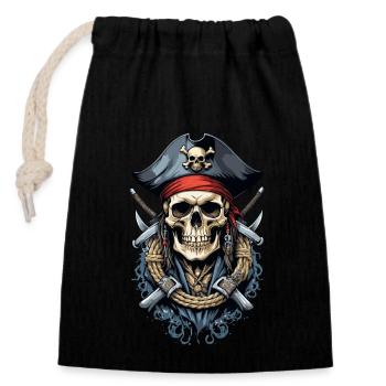 Piraten Kostüm Design Piratenflagge Jolly Roger - Verschließbarer Geschenkbeutel aus Baumwolle (14x20cm) - Schwarz - Vorne
