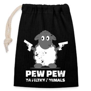Schaf Pew Pew Ya Filthy Animals - Verschließbarer Geschenkbeutel aus Baumwolle (14x20cm) - Schwarz - Vorne