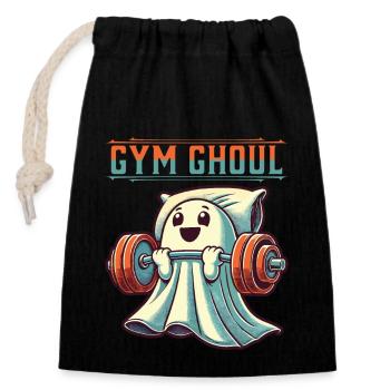 Gym Ghoul Funny Fitness Ghost Illustration - Closable cotton gift bag (14x20cm) - black - Front