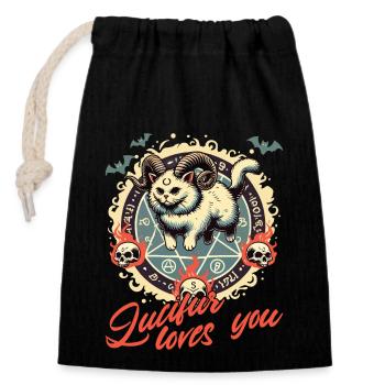 Lucifer Loves You Mystical Cat Motif - Closable cotton gift bag (14x20cm) - black - Front