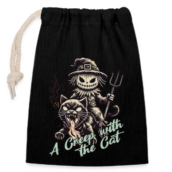 Balade effrayante avec le chat Halloween - Sac cadeau en coton avec cordon (14 x 20 cm) - noir - Devant