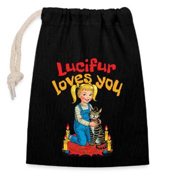 Lucifur Loves You Motif Mignon - Sac cadeau en coton avec cordon (14 x 20 cm) - noir - Devant