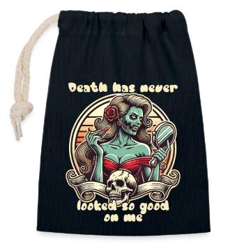 Death has never looked so good on me - Closable cotton gift bag (14x20cm) - navy - Front