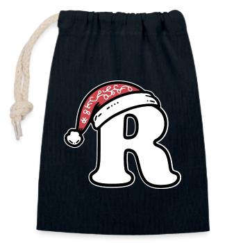 Buchstabe R mit Weihnachtsmütze - Verschließbarer Geschenkbeutel aus Baumwolle (14x20cm) - Navy - Vorne