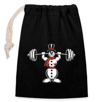 Powerful Snowman Christmas Fitness - Closable cotton gift bag (14x20cm) - black - Front