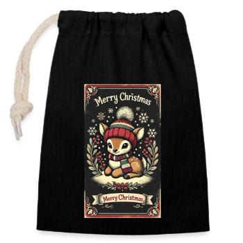 Vintage Noël renne neige flocons de neige - Sac cadeau en coton avec cordon (14 x 20 cm) - noir - Devant